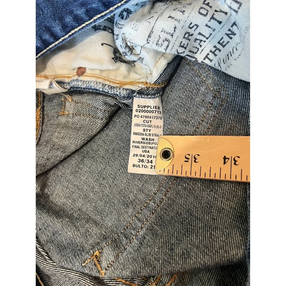 Polo Ralph Lauren Slim Straight Jeans‎ Mens 36x34 Blue Riverside Denim RL Logo